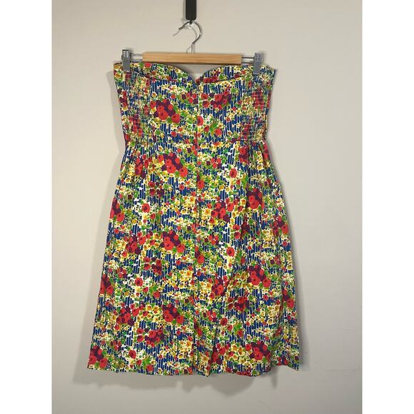 Girls from Savoy for Anthropologie Strapless Mini Floral Retro Dress Lined sz 12 - Picture 2 of 11